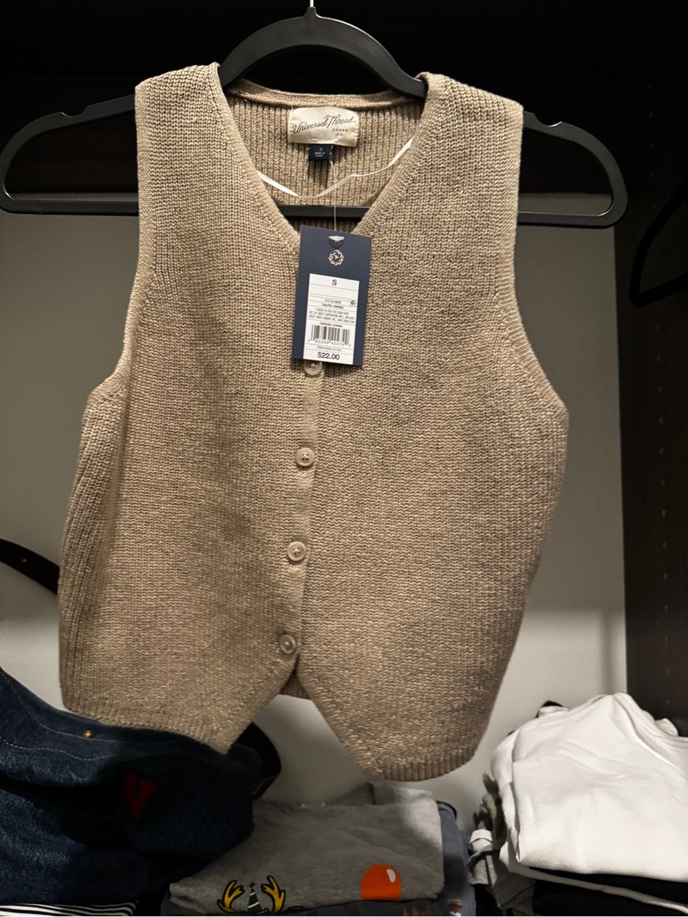 a new day Women's Beige V-Neck Button Front Sweater Vest